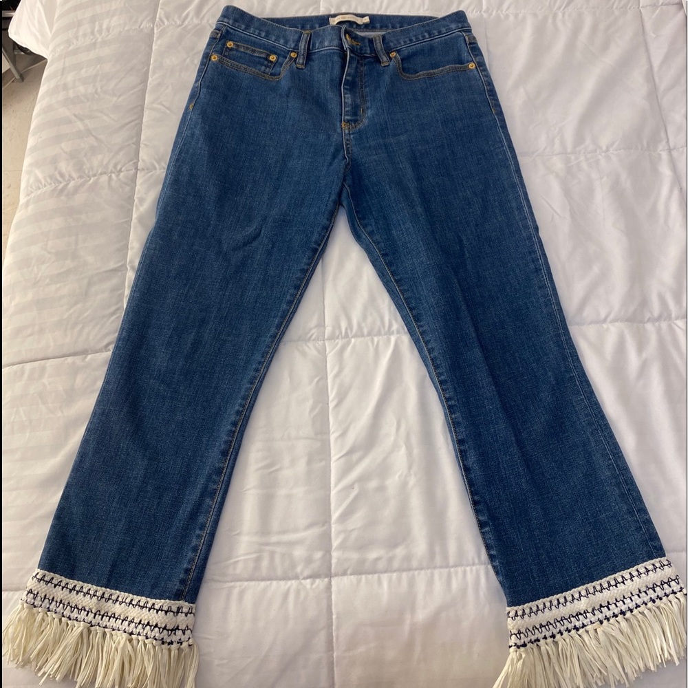 Tory Burch Jeans with Raffia Hem Detail